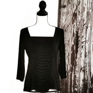 JW Style Draped Square Neck Top Black Size M